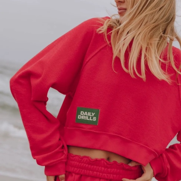 Daily Drills Pink/Red Cropped Terry Crewneck - Picture 1 of 5